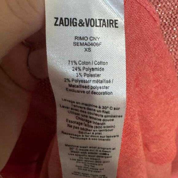 Zadig And Voltaire Rimo Metallic Knit Dress Tee Shirt Mini Coral Pink Size XS - Picture 14 of 16